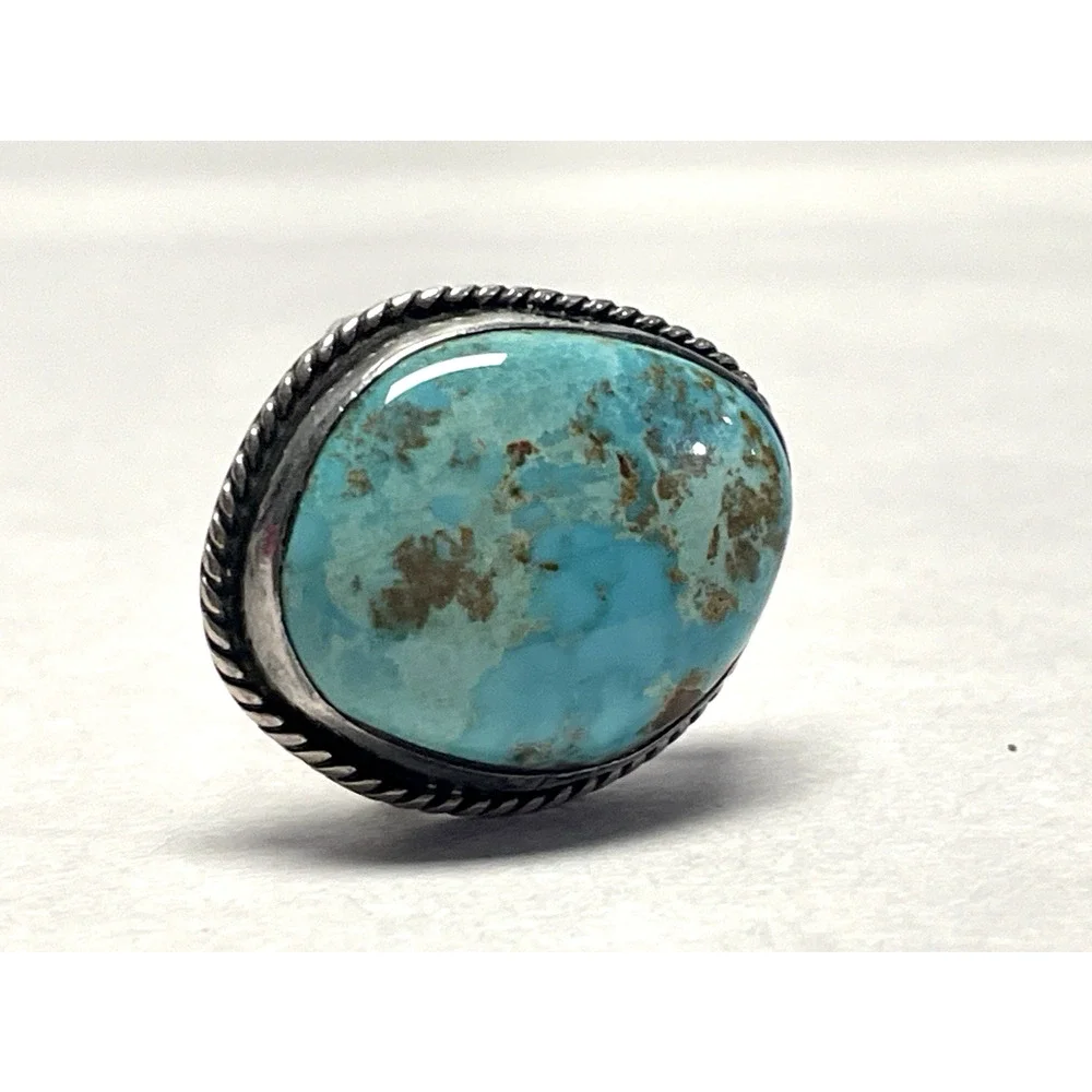 Vintage Navajo Turquoise 925 Sterling Silver Large Statement Ring Size 7.25 10g